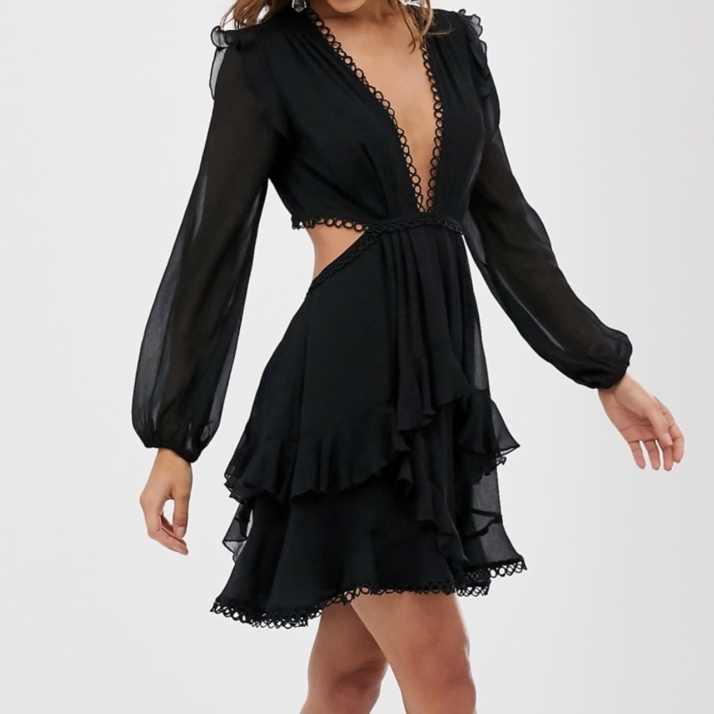 Black Longsleeve Ruffle Dress